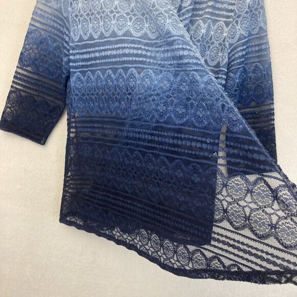 Drapers & Damons Open Cardigan Sweater PM Petite Medium Blue Ombre Embroidered - Picture 6 of 8